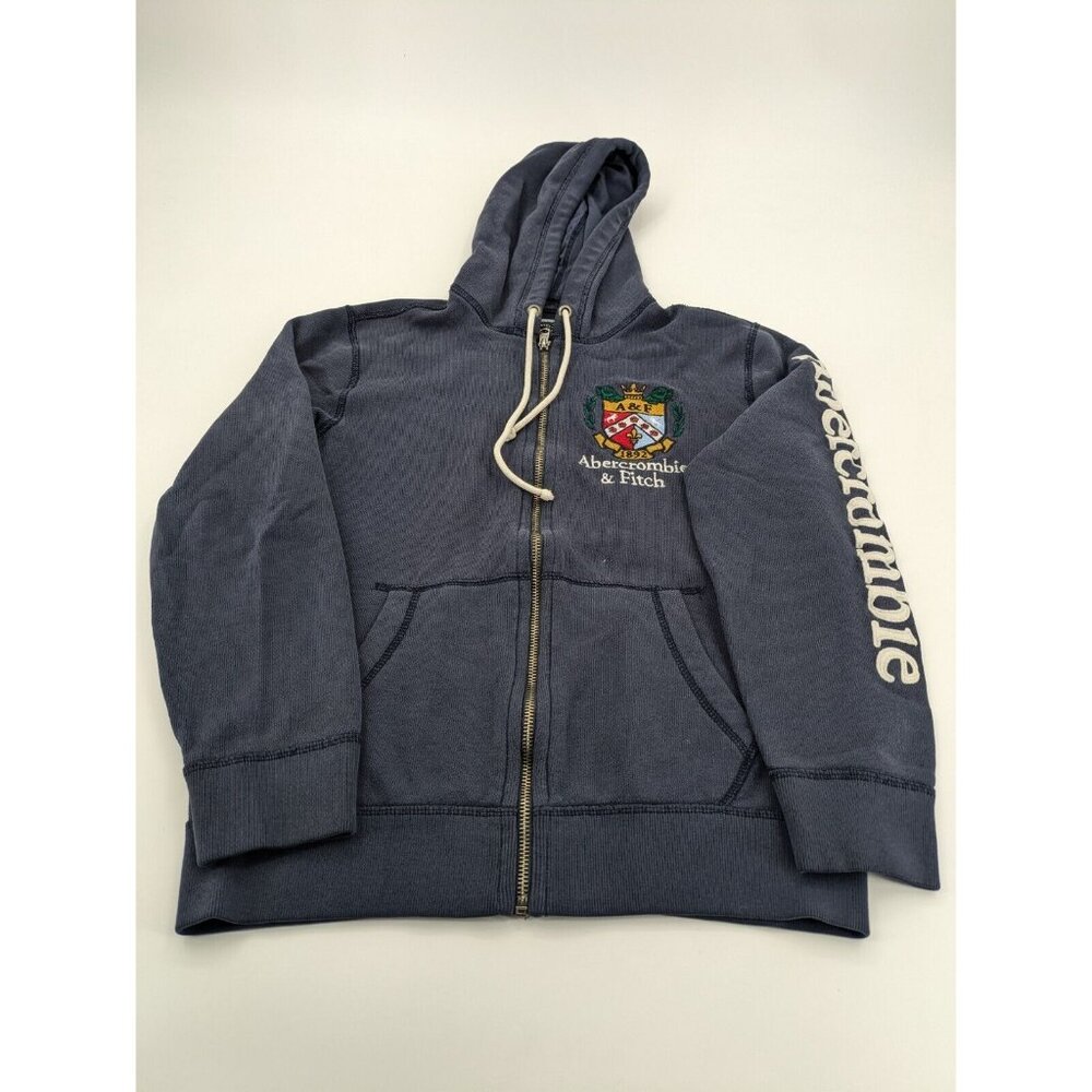 Abercrombie‎ & Fitch Full Zip Hoodie Mens Sz XS Blue Logo Workout Gym Preppy Y2K
